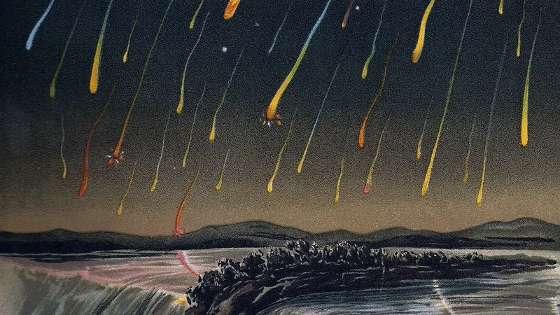 Céu noturno com chuva de meteoros
