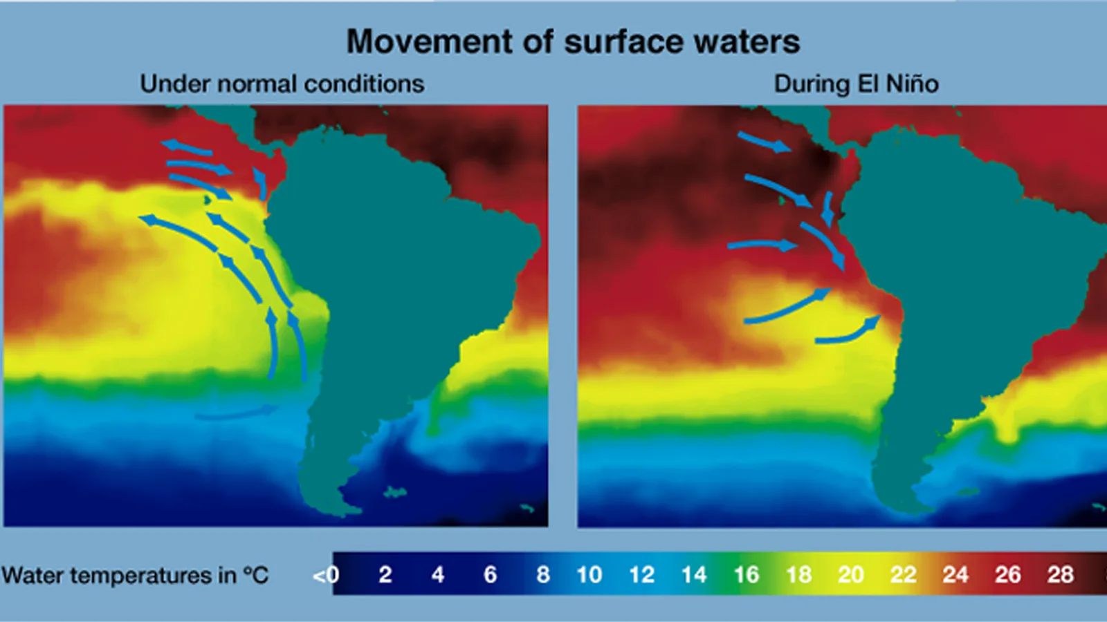 Mapa de anomalia de temperatura do oceano Pacífico